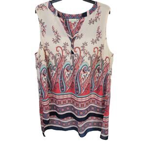 Chenault Pink Paisley Print High-Low Sleeveless Boho‎ Tank Top Women's Size 2X